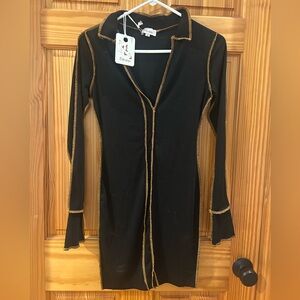 Birdies Black Dress with Gold Accents